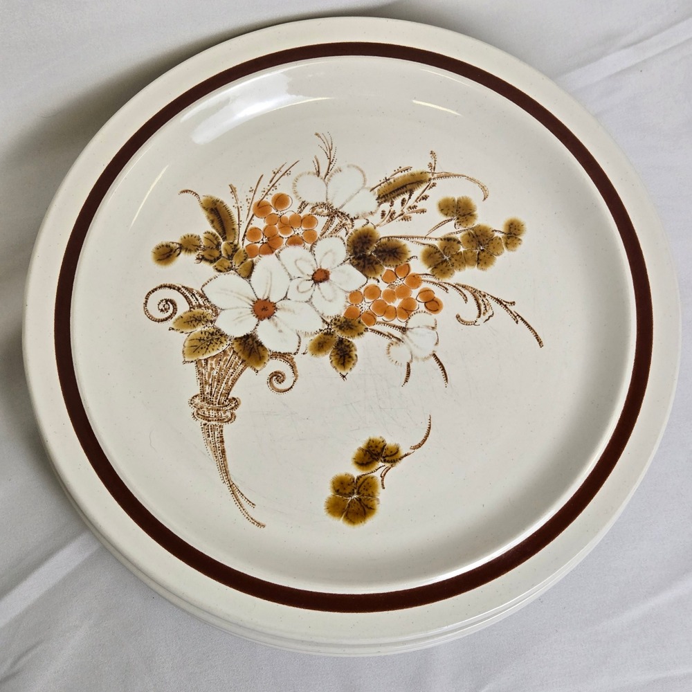 Set of 4 Four Seasons Dinner Plates Autumn Bouquet Stoneware 10.75" Vtg Japan - Picture 7 of 12